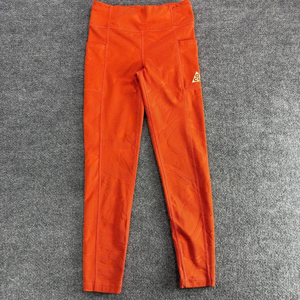 Nike ACG Dri-FIT ADV Women Orange Jacquard Trail Leggings Pockets Running Yoga